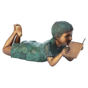 Design Toscano Bookworm Boy, Garden Reader Bronze Statue - 1 of 4