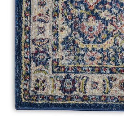 Navy Multicolor Synthetic Vintage Runner Rug 2'4" x 8'