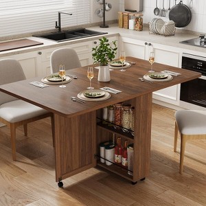 3-in-1 Folding Kitchen Table - 6-Wheel Mobile Cart with Storage for Small Spaces & Apartments - 1 of 4
