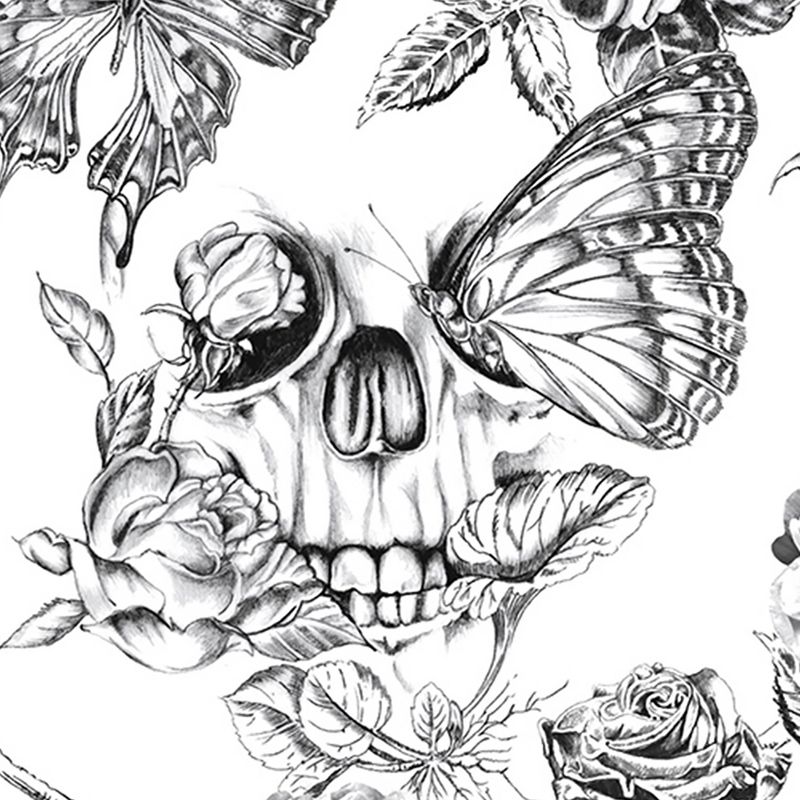 Skull Roses Black and White Floral Animals Paste the Wall Wallpaper, 4 of 5