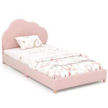 HoneyjoyKids Twin Platform Bed Frame Upholstered Twin Size Bed with Wooden Slats Support