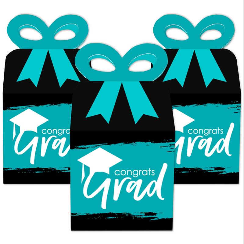 Big Dot of Happiness Teal Grad - Best is Yet to Come - Square Favor Gift Boxes -  Turquoise Graduation Party Bow Boxes - Set of 12, 2 of 8