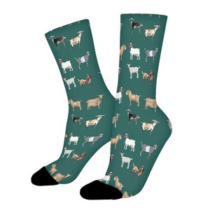 Goat Breeds Dark Green Women Printed Crew Socks Funny Funky Socks Soft Polyester Novelty Gifts for Artists Men - 1 of 1