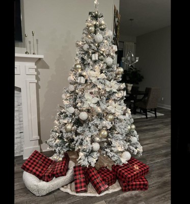 antsku 6ft flocked christmas tree prelit, frosted christmas tree with snow  and lights, artificial christmas tree