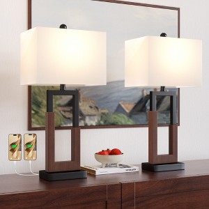 Maxax 30" Wood/Black Table Lamp Set With USB - 1 of 4