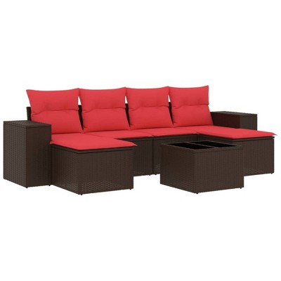 vidaXL 7 Piece Patio Sofa Set with Cushions Brown Poly Rattan