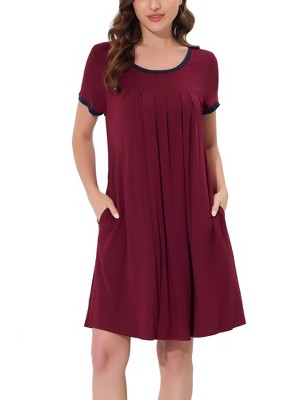 cheibear Women's U Neck Short Sleeve Lounge Dress Pajama Nightgown
