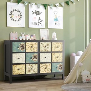 Drawers Dresser for Bedroom, Wood Rustic Chest of Drawers with Metal Handle, Retro Floral Pattern Drawer, Farmhouse Dresser, Floral Painted - 1 of 4