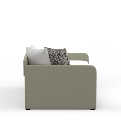 Scalloped Beige Upholstered Twin Daybed with Trundle