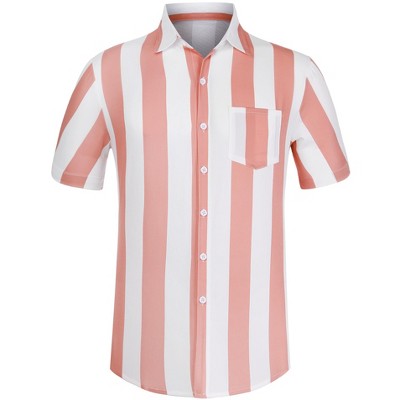 Men's Short Sleeve Hawaiian Shirt - Casual Summer Striped Patchwork Beach Shirt, Lightweight & Breathable