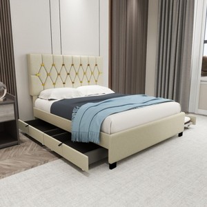 NicBex Queen Bed Frame,Upholstered Bed Frames with Trundle and 2 Drawers,Platform Bed with Tufted Headboard for Adults,No Box Spring Required - 1 of 4