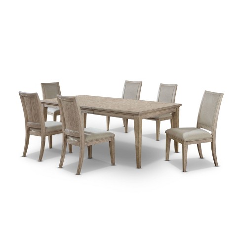 7pc Edgewater Transitional Extendable, Beige Dining Table