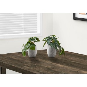 Monarch Specialties Artificial Plant 8 inch Tall Alocasia Indoor Faux Fake Table Greenery Potted Set Of 2 Decorative Green Leaves White Cement Pots - 1 of 4