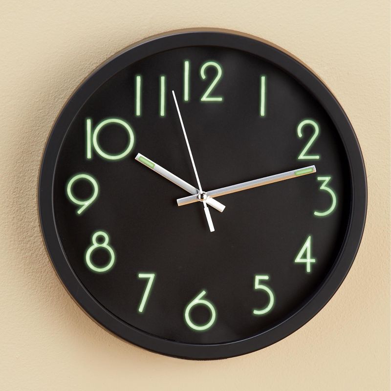 Collections Etc Easy-to-Read Glow-in-the-Dark Wall Clock 10 X 10 X 1.5 Black, 2 of 3