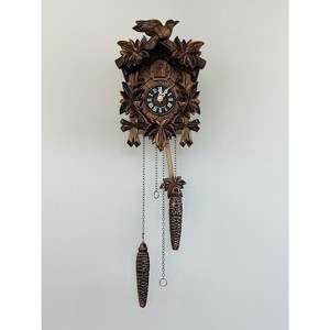 Quartz Cuckoo Clock with 12 Melodies and Five Leaves Bird 9 Inch By River City Clocks - 1 of 4