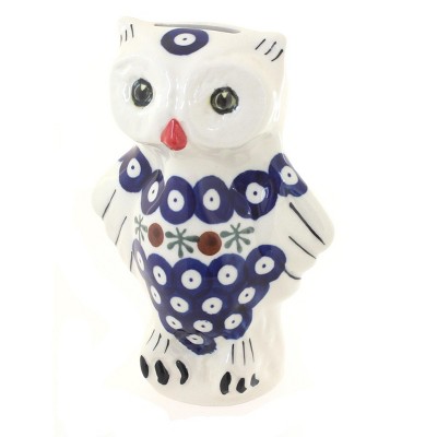 Blue Rose Polish Pottery 1680 Zaklady Owl Piggy Bank