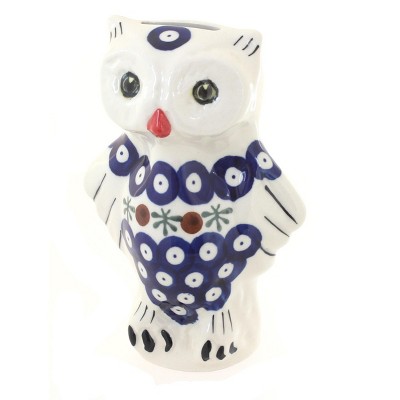 Blue Rose Polish Pottery Nature Owl Piggy Bank