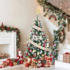 Pre-Decorated Artificial Christmas Tree Prelit, Partially Flocked Design Xmas Tree - 1 of 4
