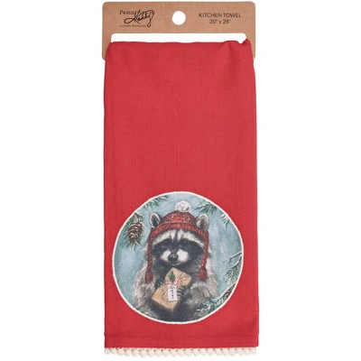 Primitives By Kathy 28.0 Inch Winter Raccoon Kitchen Towel Rustic Themed Gift Kitchen Towel