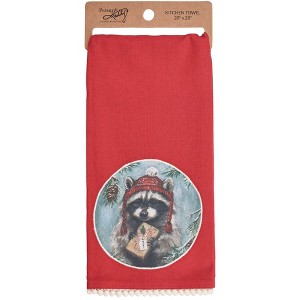Primitives By Kathy 28.0 Inch Winter Raccoon Kitchen Towel Rustic Themed Gift Kitchen Towel - 1 of 3