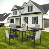 ELJGET 5/7 Pieces Patio Dining Table Sets, All Weather Patio Conversation Set with Acacia Wood Table Top and Umbrella Hole, Rattan Outdoor, Beige - 2 of 4