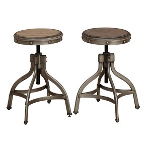 Set of 2 Adjustable Height Stools with Nailhead Pewter Silver - Buylateral: Swivel, Industrial Design, Metal Frame - 1 of 4