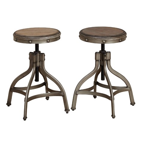 Set of 2 Adjustable Height Stools with Nailhead Pewter Silver Buylateral