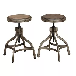 Set of 2 Adjustable Height Stools with Nailhead Pewter Silver - Buylateral