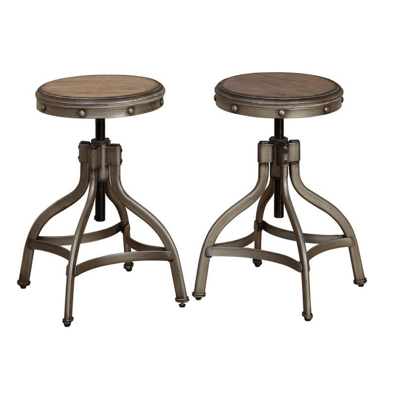 Set of 2 Adjustable Height Stools with Nailhead Pewter Silver - Buylateral, 1 of 8