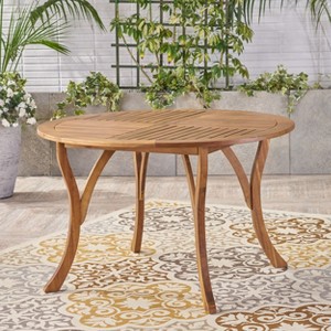 PAGED Patio Dining Table Wood Round Patio Table with Wood Tabletop and Black Metal Leg for Patio, Deck - 1 of 4