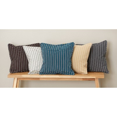 18" Biscuit Dobby Striped Recycled Cotton Throw Pillow Covers, Set of 2