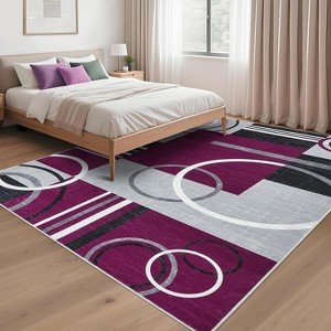 Large Dining Room Rug  Washable Geometric Print Carpet with Anti-Slip Backing Stain-Resistant Indoor Mats for  Bedroom - 1 of 4
