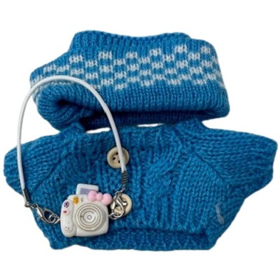 Doll Clothes Superstore Blue Cable Knit Sweater Set with Hat and Camera for 17.5 cm Labubu Dolls
