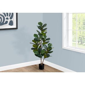 Artificial Plant, 49" Tall, Fiddle Tree, Indoor, Faux, Fake, Floor, Greenery, Potted, Real Touch, Decorative, Green Leaves, Black Pot - 1 of 4