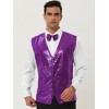 Lars Amadeus Men's Sequin Shiny Slim Fit Sleeveless Suit Waistcoat Set with Bow Tie - 3 of 4