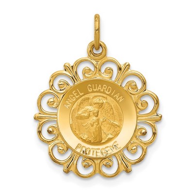 Black Bow Jewelry 14k Yellow Gold Hollow Spanish Angel Guardian Pendant, 19mm (3/4 Inch)