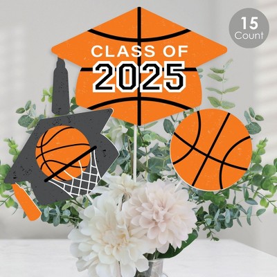 Big Dot of Happiness Grad Basketball - 2025 Graduation Party Centerpiece Sticks - Table Toppers - Set of 15