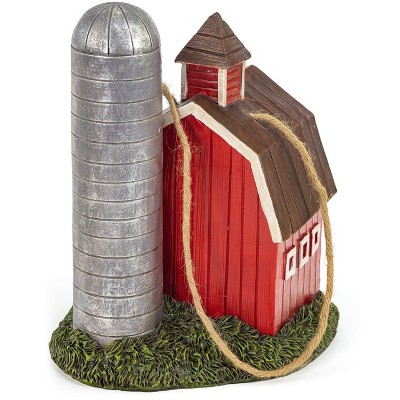 Red Barn Hand-Painted Hanging Bird House with Jute Cord