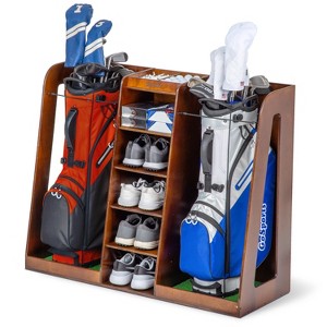 GoSports Premium Wooden Double Golf Bag Organizer and Storage Rack - 1 of 4