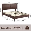 Coucheta Queen Size Wooden Platform Bed Frame with Leather Upholstered Headboard, Wood Slats Support, No Box Spring Needed, Easy Assembly, Brown - 2 of 4