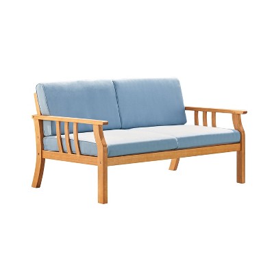 Kapalua Honey Nautical Eucalyptus Wooden Outdoor Sofa Bench with Cushion - Vifah