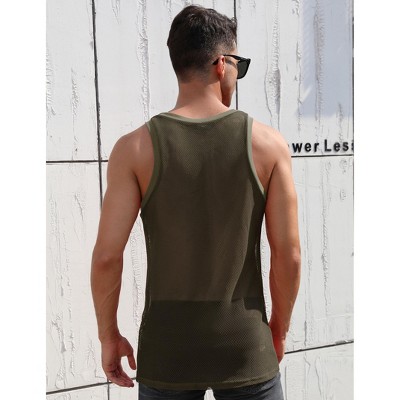 Men's Mesh Tank Top Fishnet Fitted Sleeveless Muscle Round Neck Top