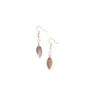 Slickblue Women's Drop Earrings, Feather Shape Design, Gold with Pearl Accent, Dangle Style, 1.3" Length - 1 of 4