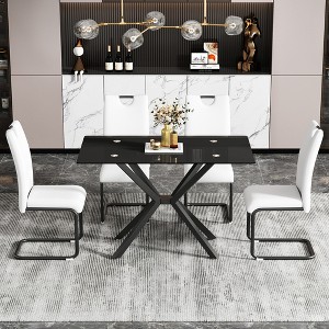 Bencmate Coffee Tables Rectangular Glass End Table With Glass Top And Metal Legs, Modern Simple Design, Adjustable Feet, Black, 47.24"*27.56"*29.53" - 1 of 4