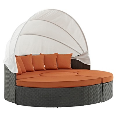 Sojourn 4 Sections & Canopy Outdoor Patio Sunbrella Daybed - Dark Orange - Modway