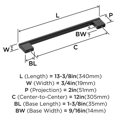 Versa 12 inch Matte Black Modern Appliance Pull
