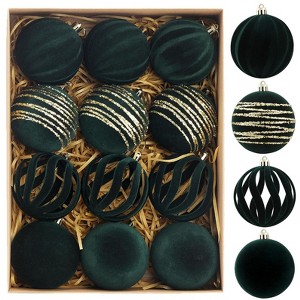 Aoibox Set of 12 Velvet Christmas Ornaments 3.15 inch Balls Hand Painted Accents in Eco Friendly Kraft Gift Box for Holiday Decor - 1 of 4