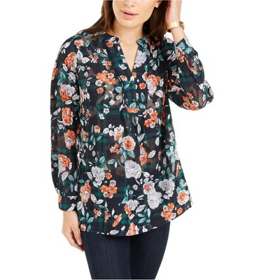 Tommy Hilfiger Womens Floral Peasant Blouse