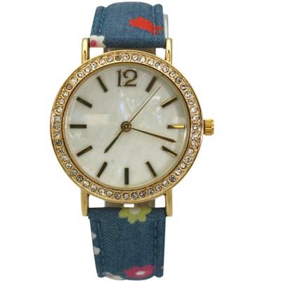 OLIVIA PRATT FLOWERS AND DENIM STRAP WATCH