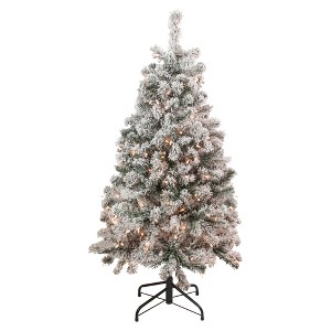 Northlight 4.5' Pre-Lit Flocked Madison Pine Artificial Christmas Tree, Clear Lights - 1 of 4
